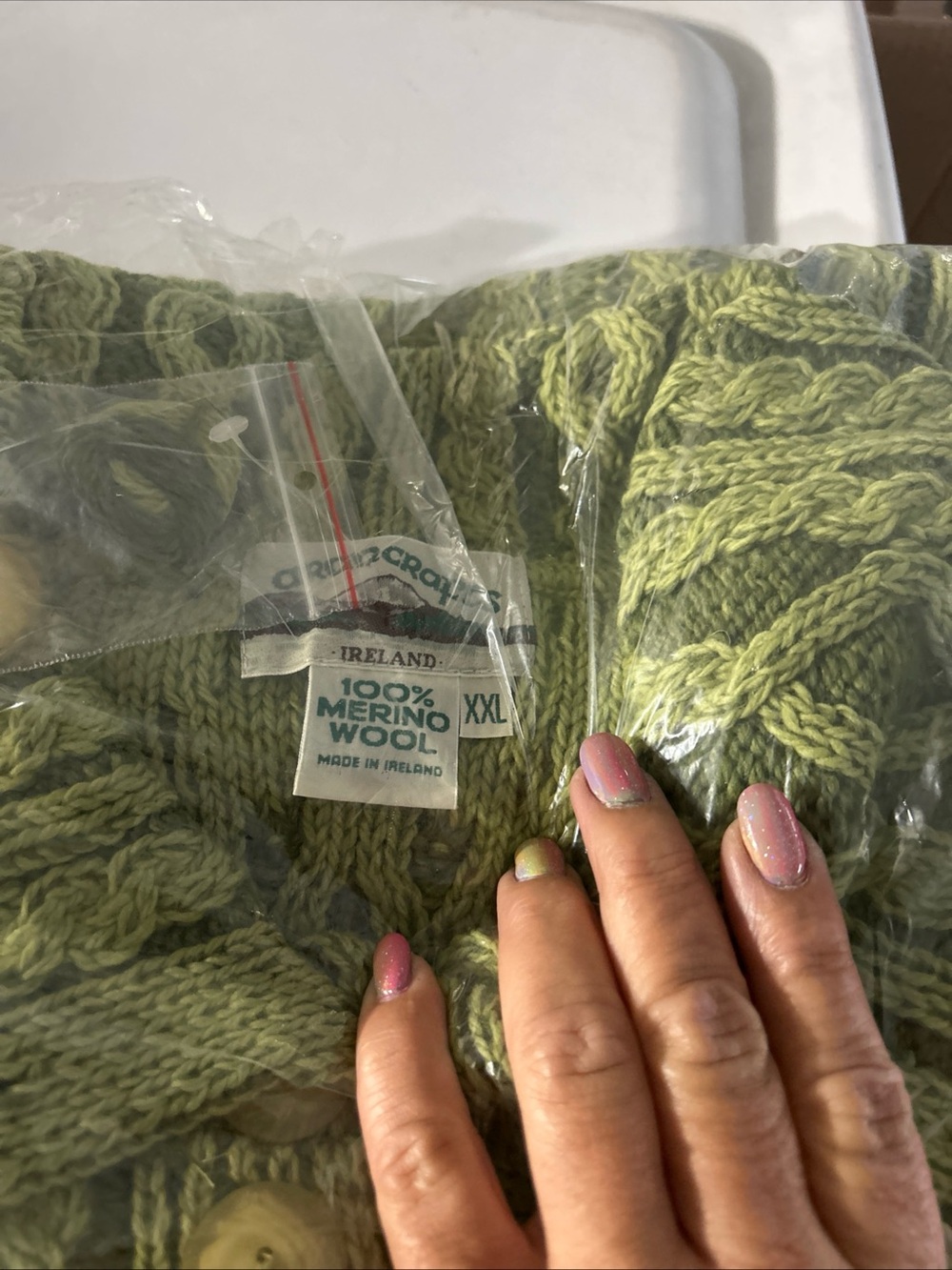 Aran Crafts Light Green Merino Wool Cable Knit Sweater - Picture 3 of 14